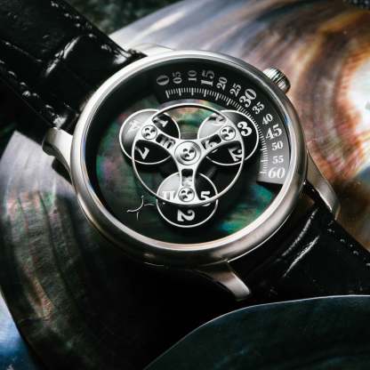 Xeric Triptych Automatic Wandering Hour Stone Edition Black Mother of Pearl-TIME.SHOP