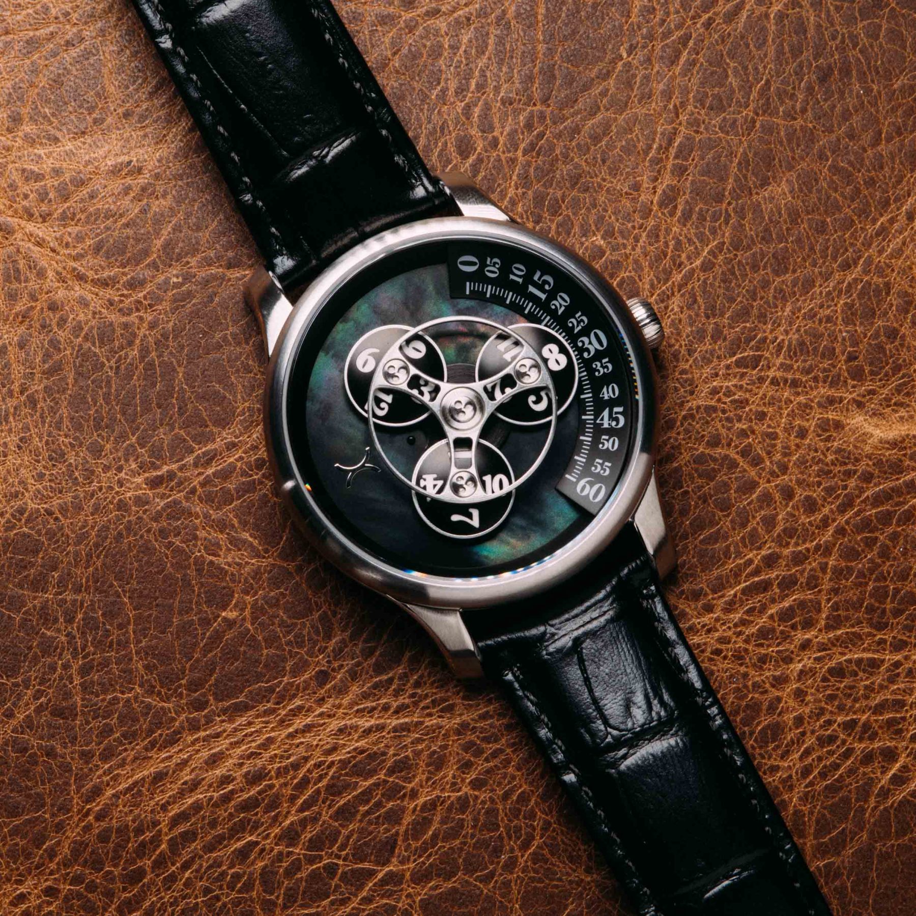 Xeric Triptych Automatic Wandering Hour Stone Edition Black Mother of Pearl-TIME.SHOP