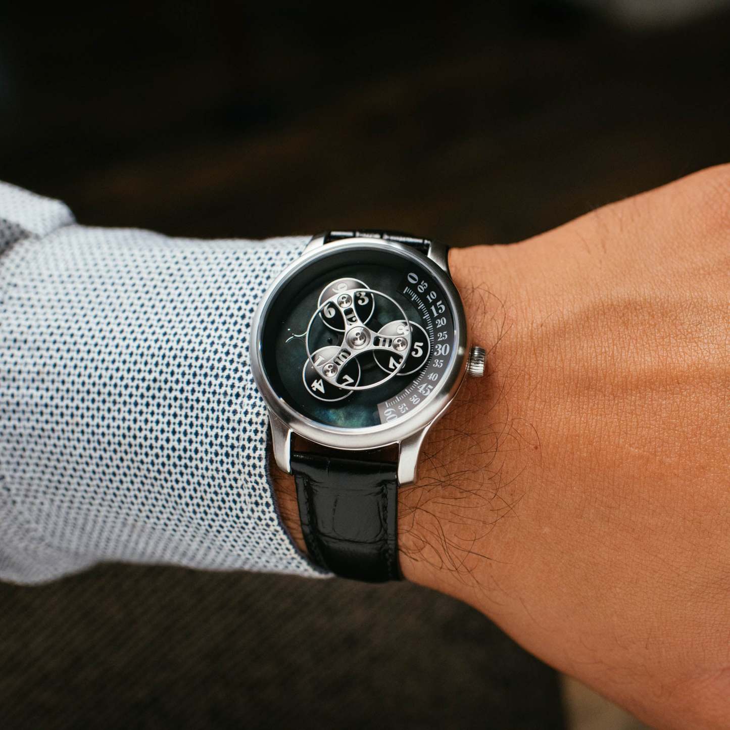 Xeric Triptych Automatic Wandering Hour Stone Edition Black Mother of Pearl-TIME.SHOP