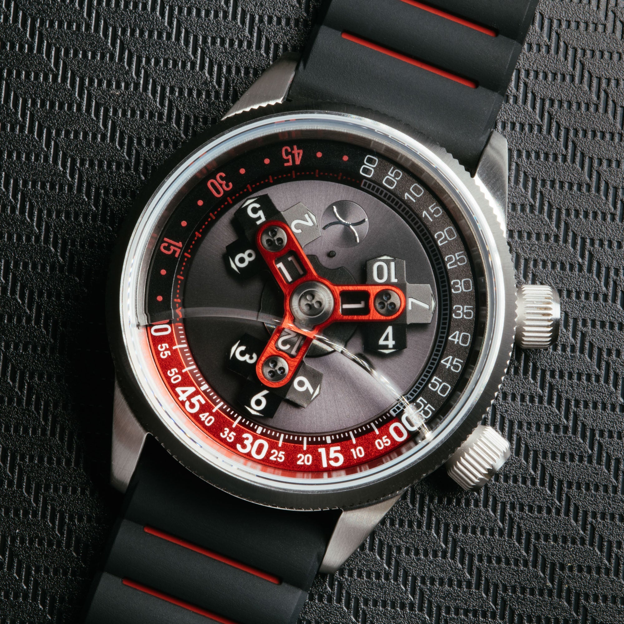Xeric Vendetta II Automatic Wandering Hour Black Gray Red-TIME.SHOP