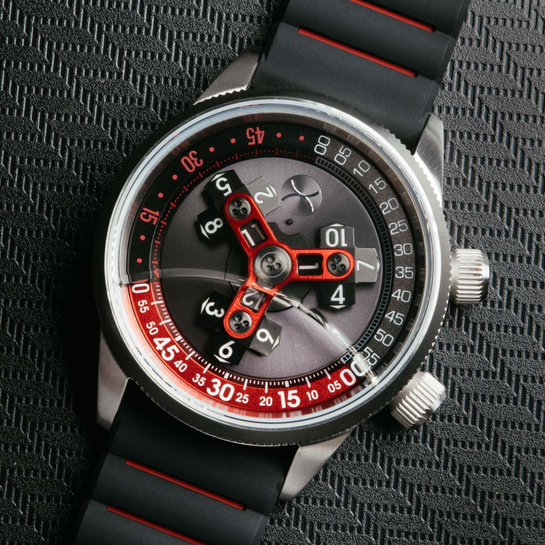Xeric Vendetta II Automatic Wandering Hour Black Gray Red-TIME.SHOP