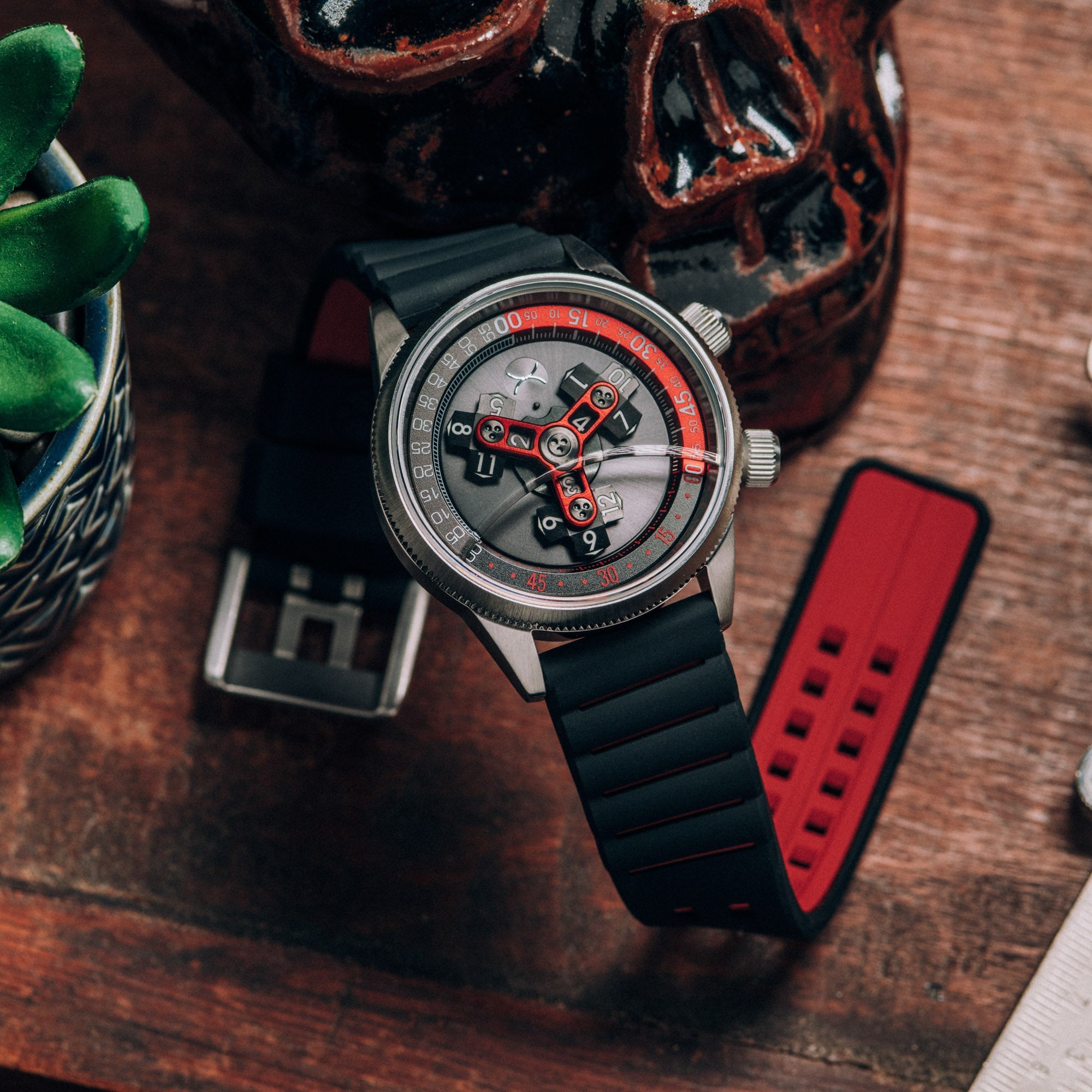 Xeric Vendetta II Automatic Wandering Hour Black Gray Red-TIME.SHOP