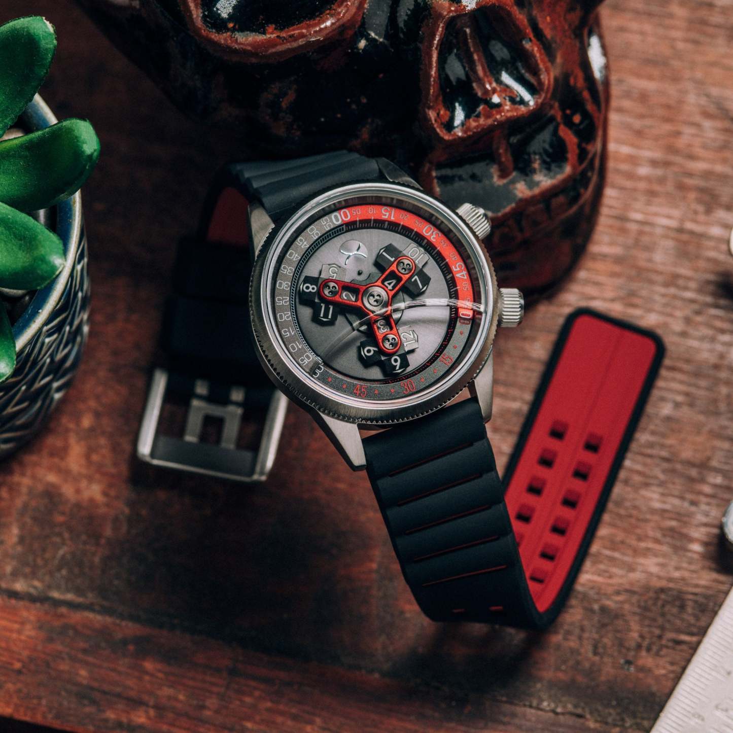 Xeric Vendetta II Automatic Wandering Hour Black Gray Red-TIME.SHOP