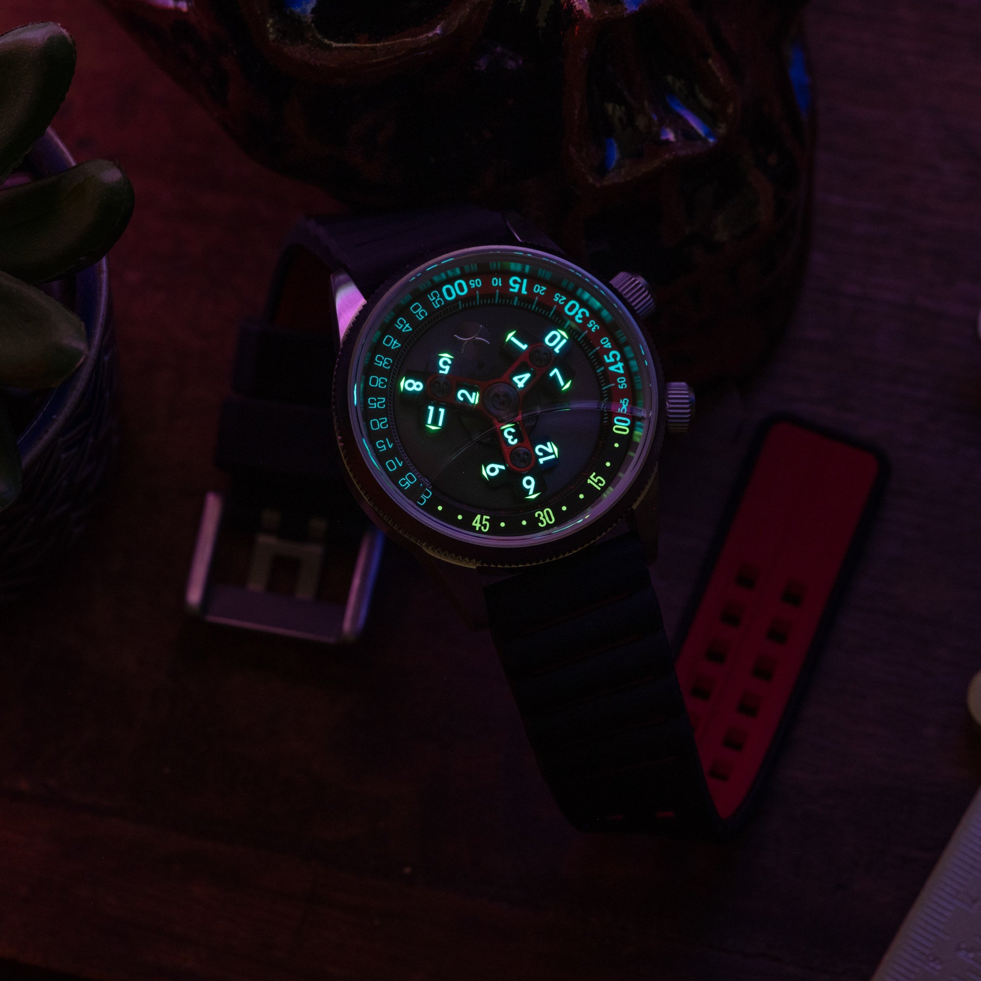 Xeric Vendetta II Automatic Wandering Hour Black Gray Red-TIME.SHOP