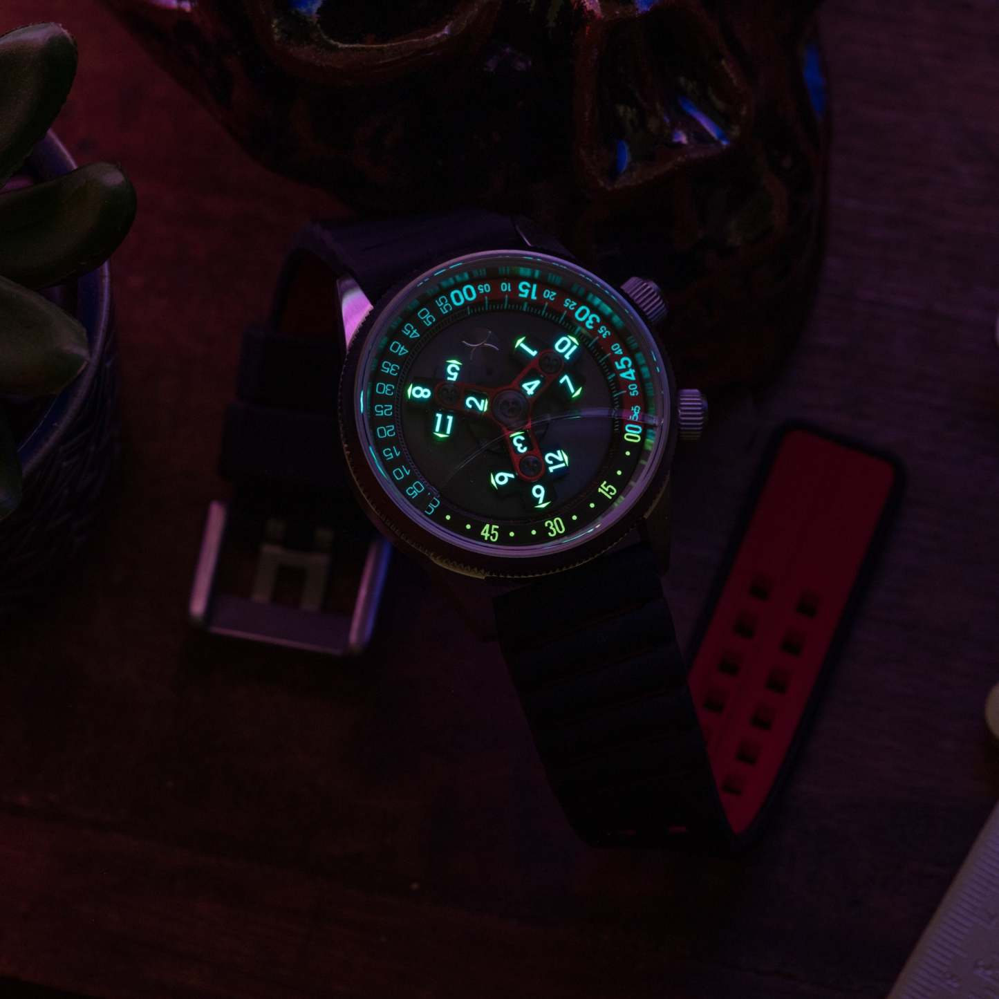 Xeric Vendetta II Automatic Wandering Hour Black Gray Red-TIME.SHOP