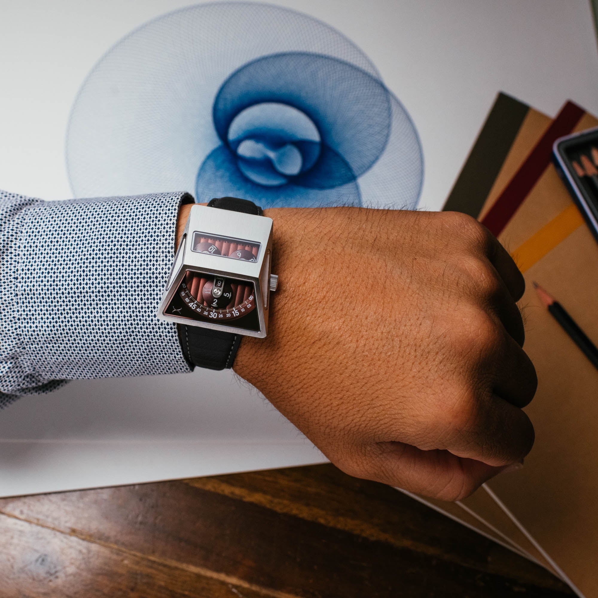 Xeric Vendetta X Wandering Hour Automatic Black Oxblood-TIME.SHOP