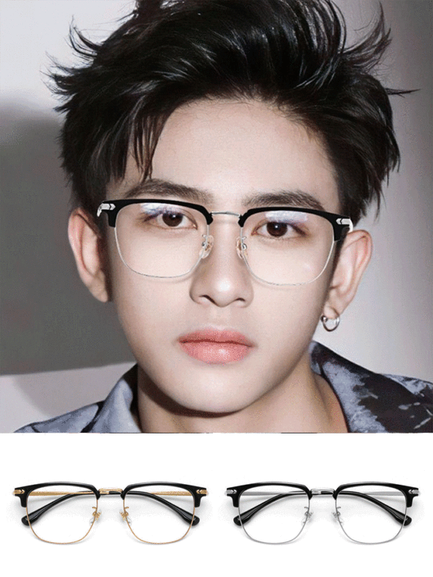 Lunettes de lecture anti-lumière bleue avec cadre de sourcils à zoom automatique