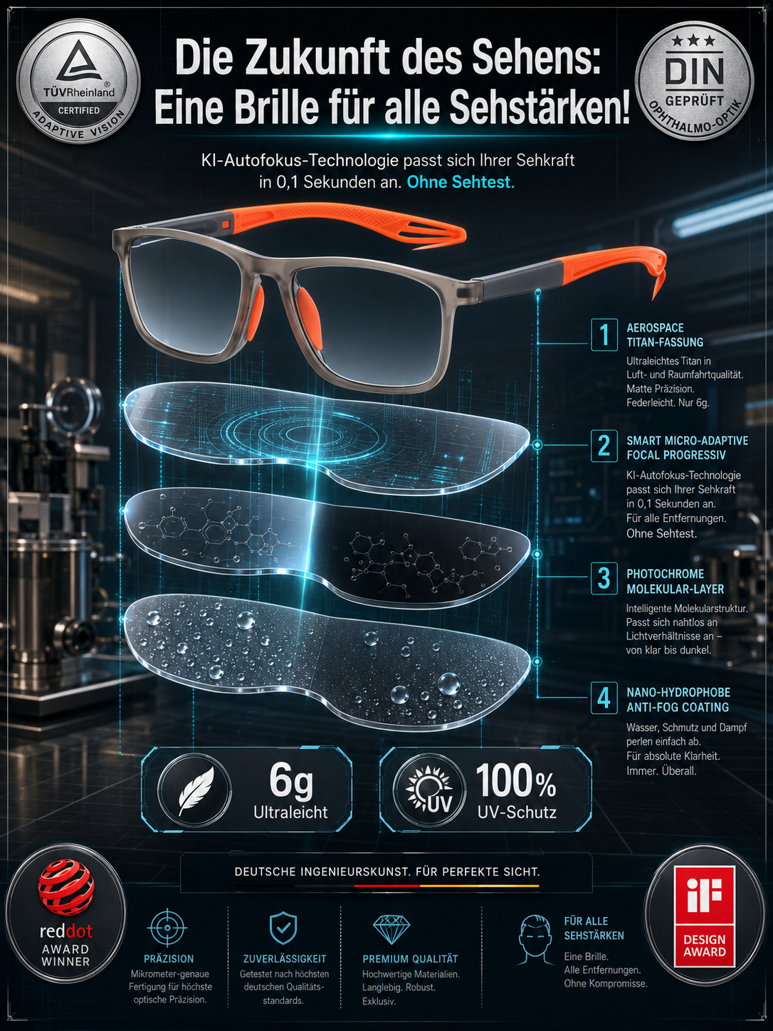 100 Jahre deutsche Handwerkskunst: Die Brille, die sich Ihrer Sehkraft automatisch anpasst