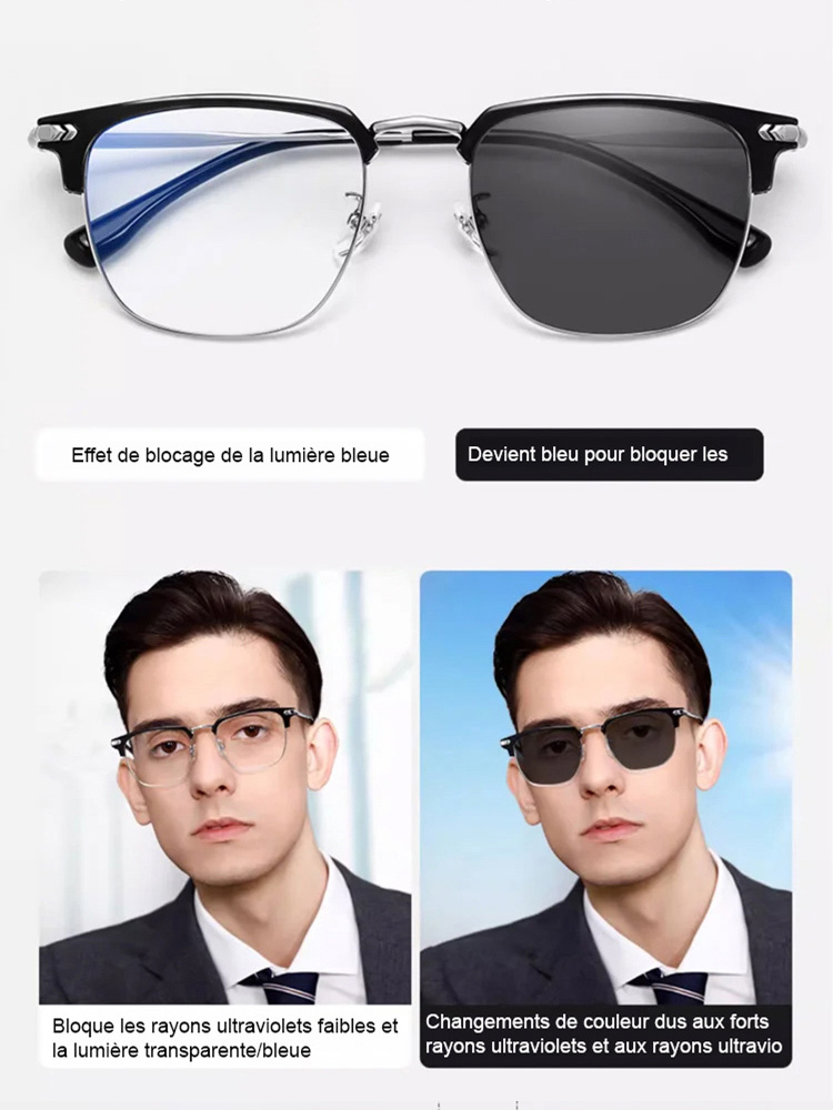 Lunettes de lecture anti-lumière bleue avec cadre de sourcils à zoom automatique