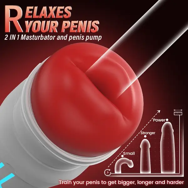 👑👑Soren City Lights Red Sucking Mouth Vibrating Male Stroker