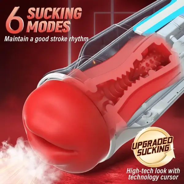 👑👑Soren City Lights Red Sucking Mouth Vibrating Male Stroker