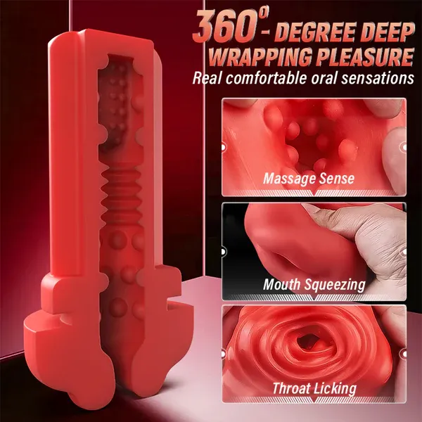 👑👑Soren City Lights Red Sucking Mouth Vibrating Male Stroker