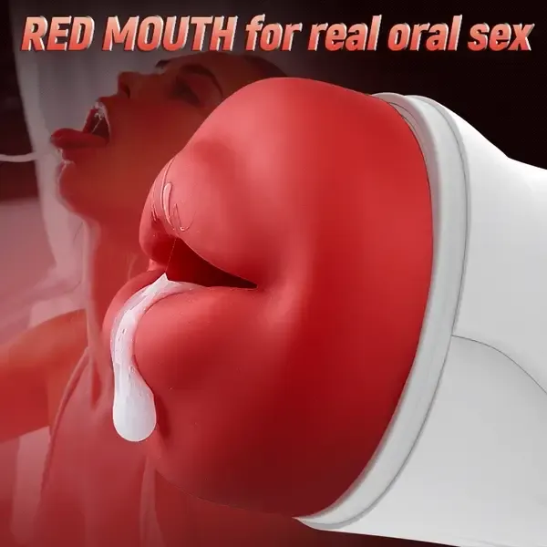 👑👑Soren City Lights Red Sucking Mouth Vibrating Male Stroker