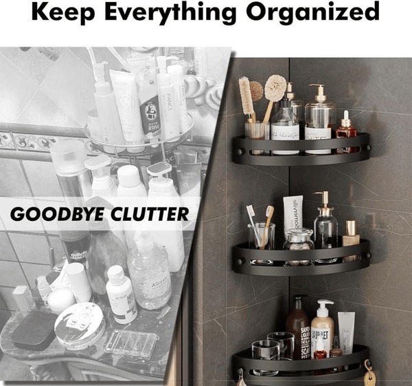 ✨Corner Shelves Shower Storage Rack, Drill Free Wall MountShower Organizer, 40lbs Load Capacity BathroomAccesso