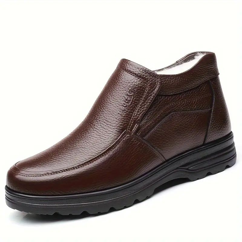 🔥Last Day Promotion 70% OFF 🎁 Men's Solid Casual Ankle Boots, Wear-resistant Non-slip Slip On Walking Shoes With Fuzzy Lining For Outdoor - 3042