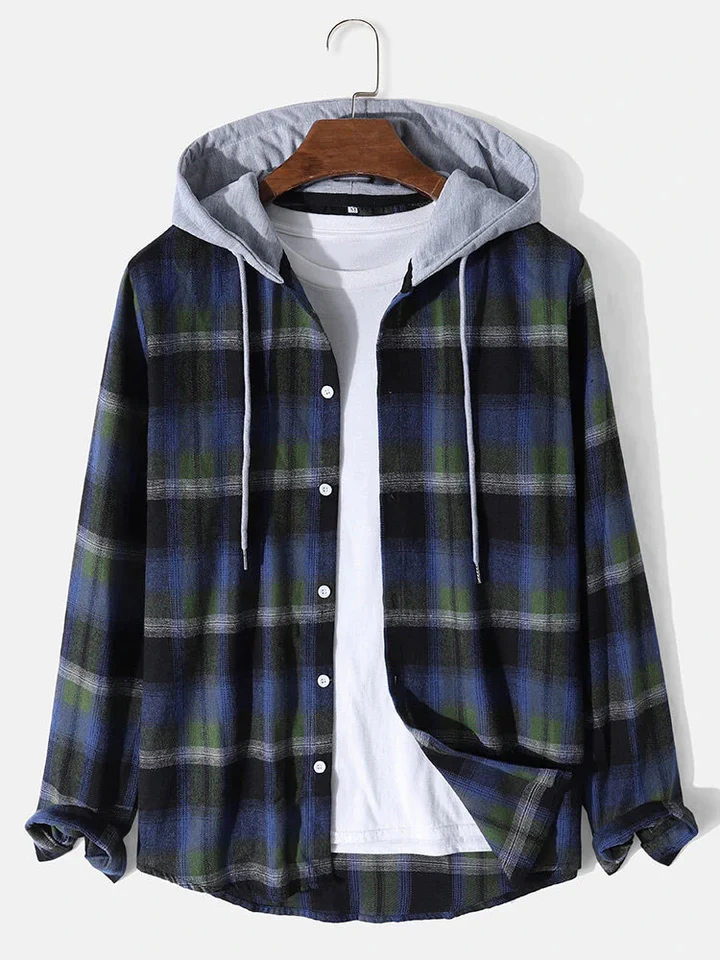 Regular Fit Contrast Hooded Plaid Shirts