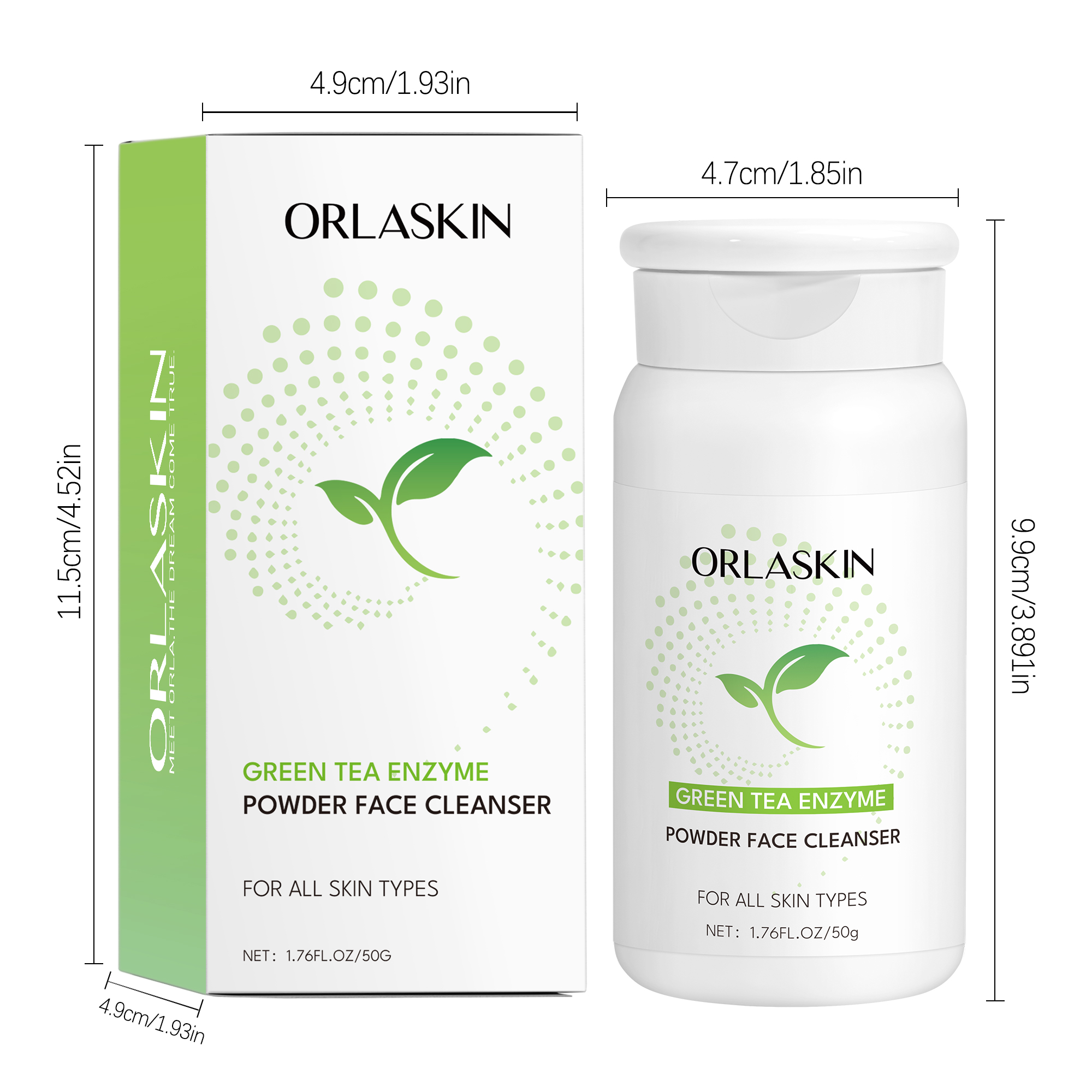 Green tea enzyme facial cleansing powder gently cleanses pores and purifies skin, suitable for oily and sensitive skin. 50g portable pack for daily cleansing and care.