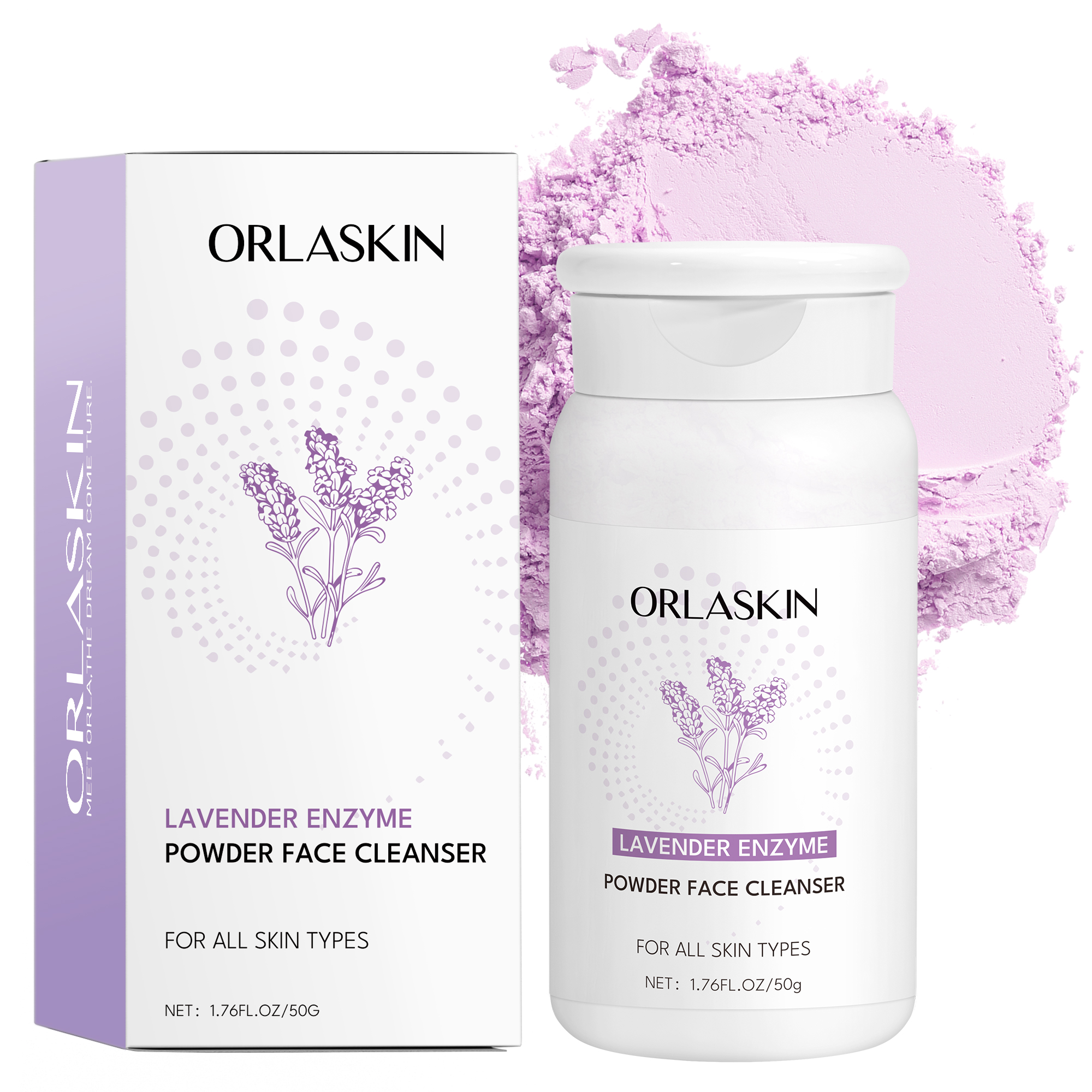 ORLASKIN Lavender Cleansing Powder - Gentle cleansing and moisturizing, suitable for all skin types, especially sensitive skin. Daily cleansing, travel-sized 50g.