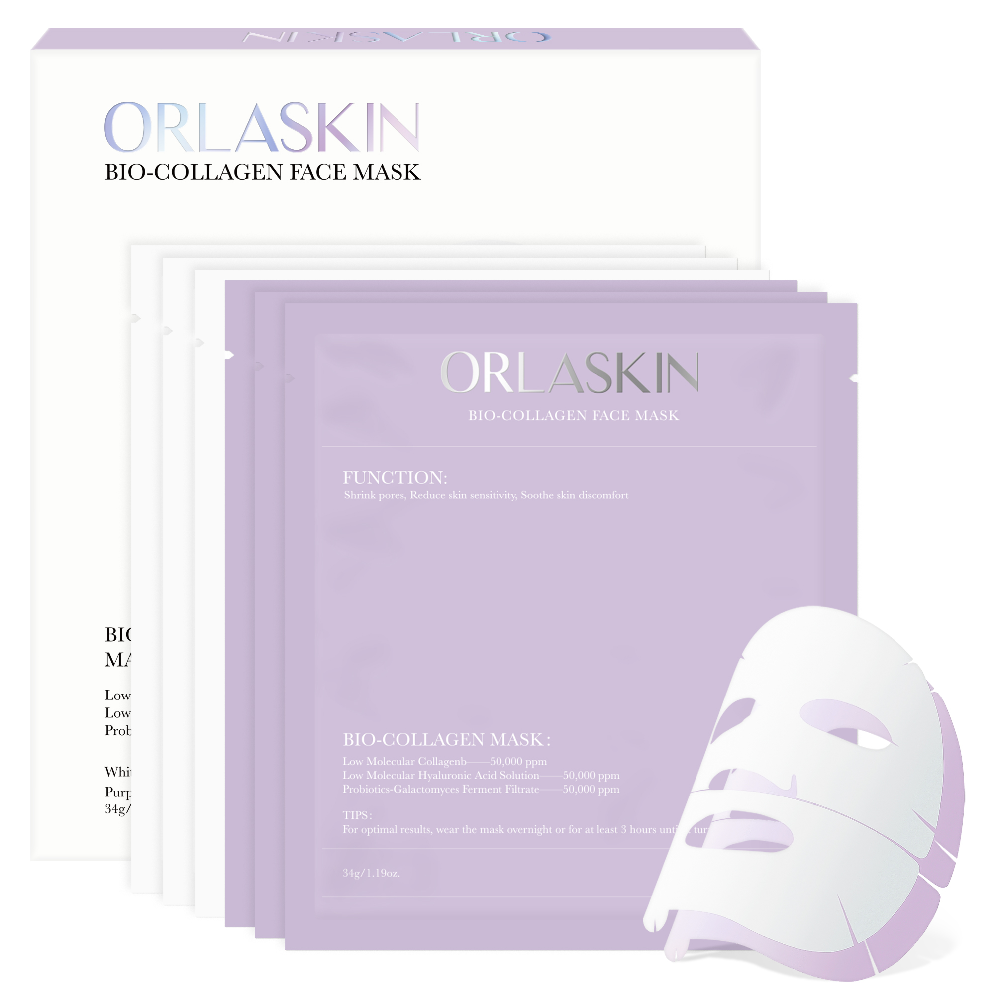 6PCS Collagen Face Mask Overnight Bio-Collagen Real Deep Mask Skincare Deep Collagen Anti Wrinkle Lifting Mask for Pore Minimizing Firming Elasticity and Wrinkle(3pcs White&3pcs Purple) 
