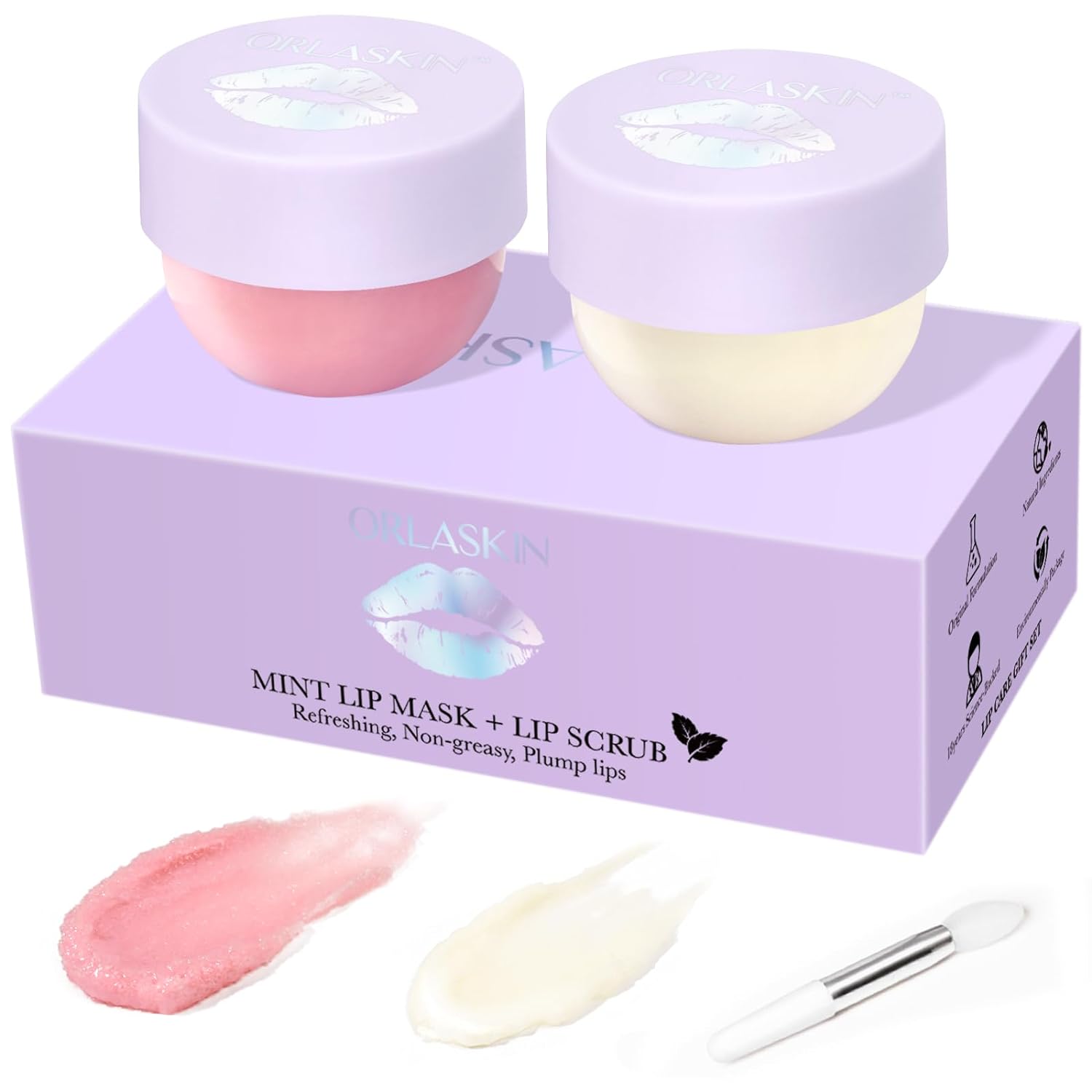 Mint Flavored Lip Balm with Exfoliating Scrubber & Sleep Mask - Moisturizing Cream for Dark Lips, Fades Cracked Skin, Night Care