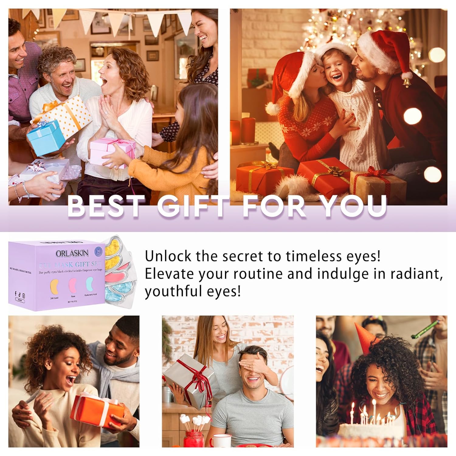 24K Gold Collagen Hyaluronic Acid Eye Patches - Soothing Relief for Puffy Eyes, Dark Circles & Wrinkles (30 Pairs)