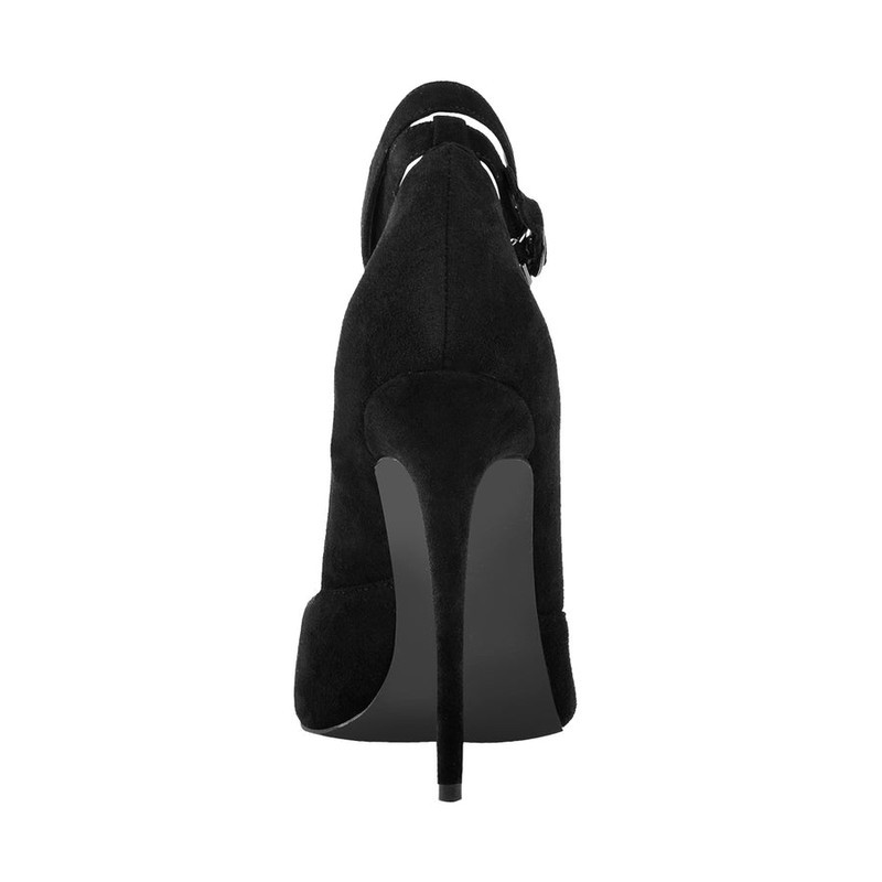 Spitz zulaufende Knöchelriemen Schloss Suede Pumps Pfennigabsatz