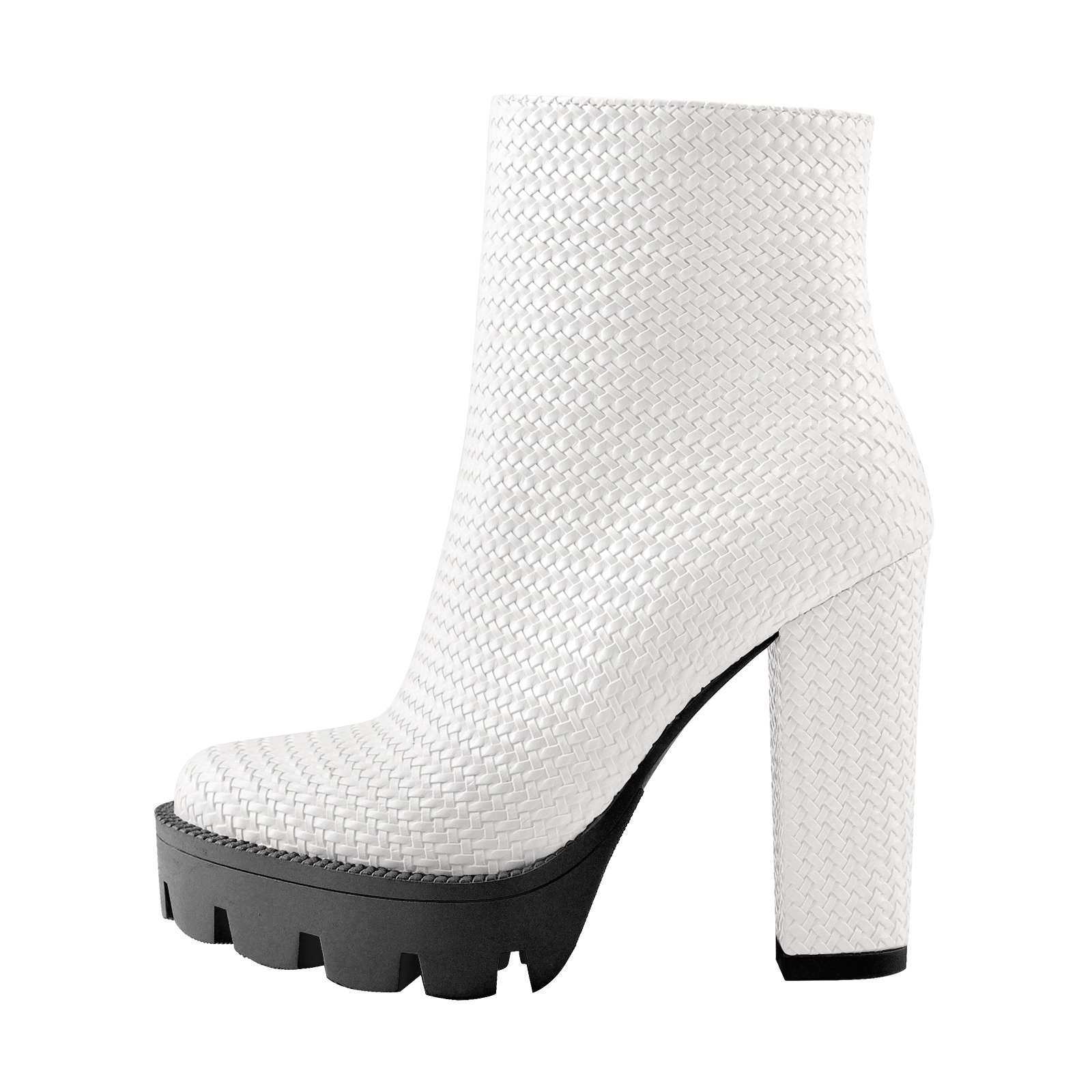 Butterweiches Leder mit Webmuster Stiefeletten Blockabsatz