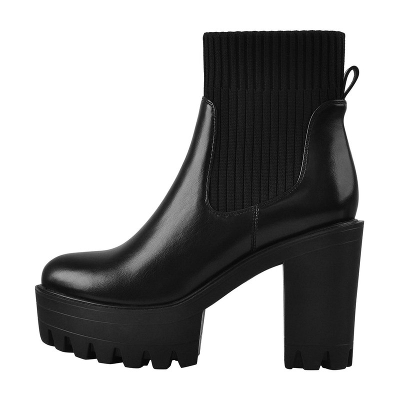 Plateau Blockabsatz Leder Ankle Täglich Stiefel