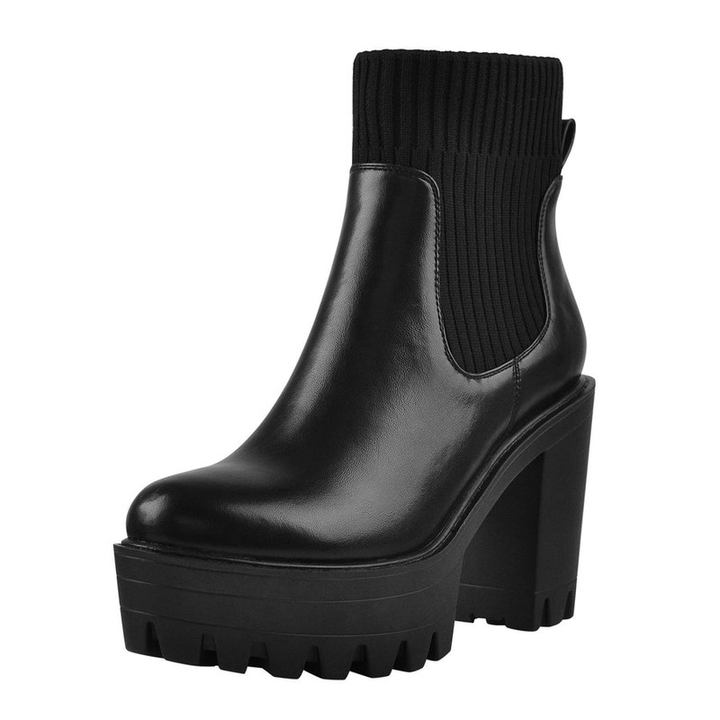 Plateau Blockabsatz Leder Ankle Täglich Stiefel