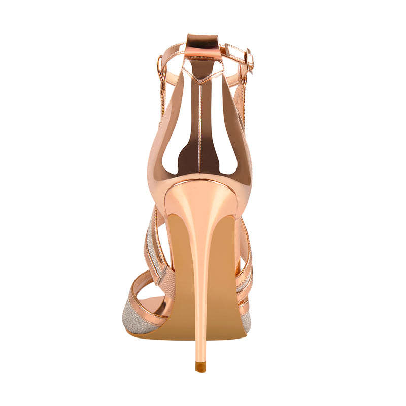 Champagner Gold Metallic Glanz Glitter Cut Out Sandalen