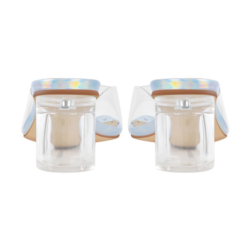 Holografische transparente Sandalen mit quadratischem Absatz Mules