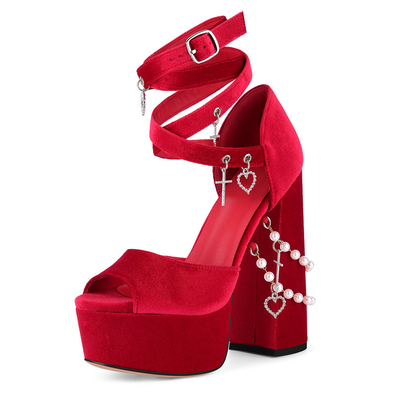 Buckle Pendant Embellishment Chunky Sandals