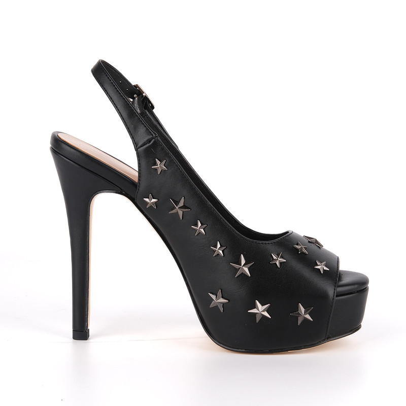Peep Toe Plateau Pumps mit Sternenbesatz und Slingback Rücken
