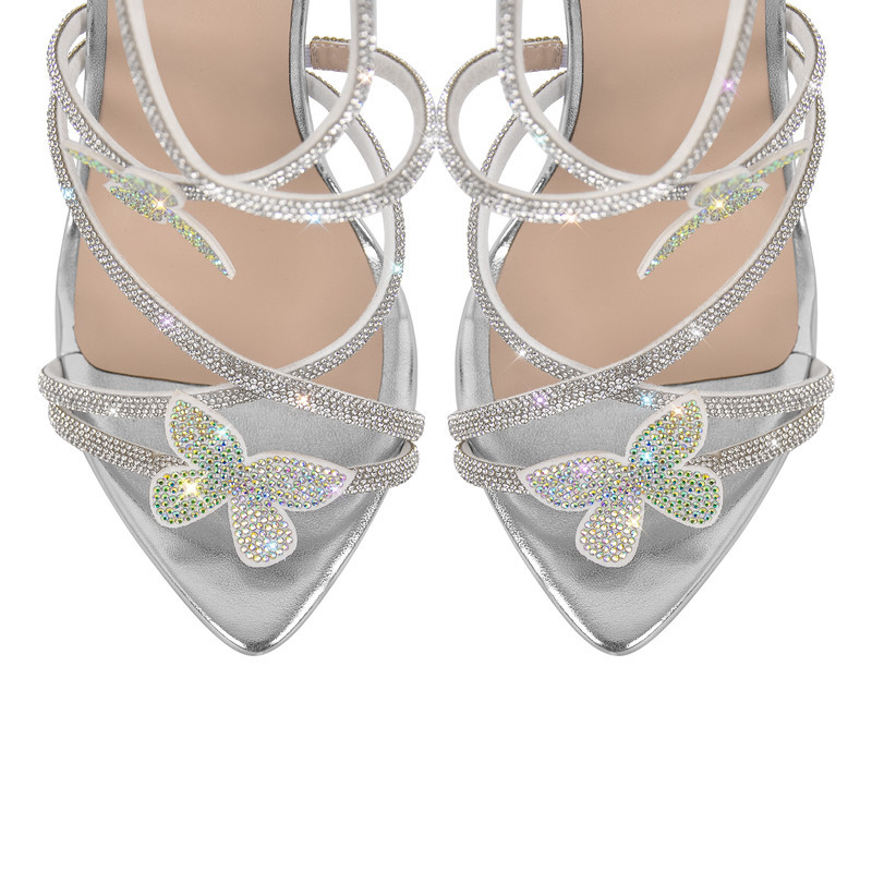 Offener Zehenbereich Strass Schmetterling Stiletto atmungsaktive Riemchensandalen mit hohem Absatz