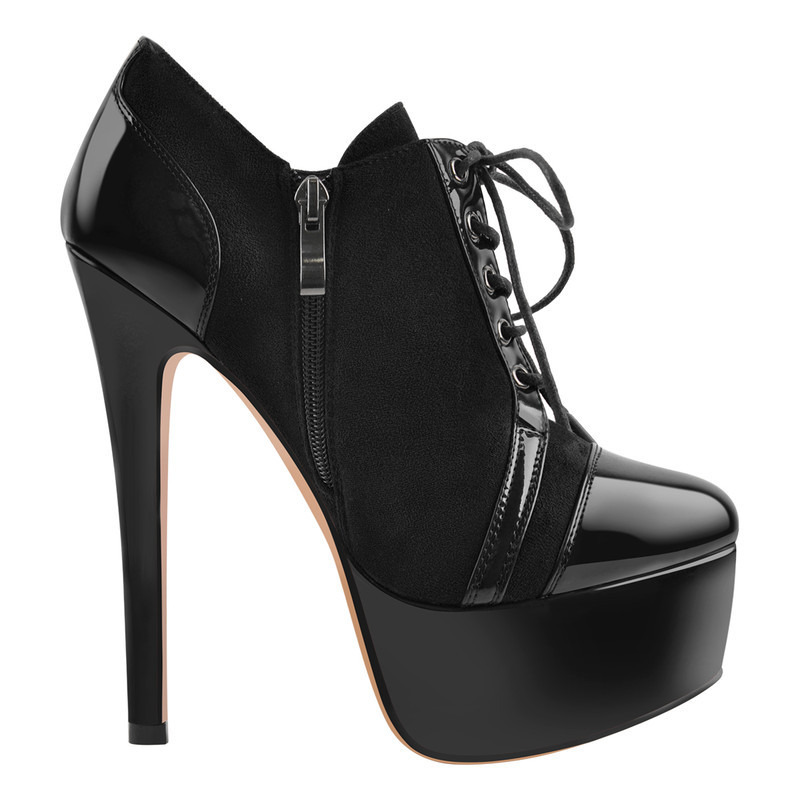 Runde Zehe geteiltes Gelenk Plateau Hochfrontpumps Schnürstiefeletten Plattform