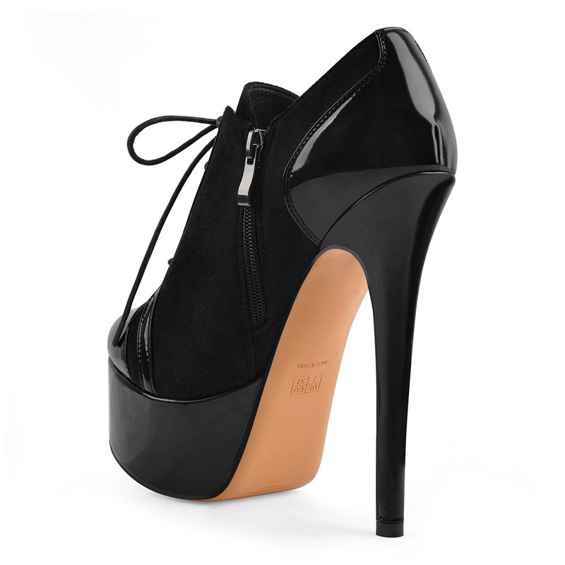 Runde Zehe geteiltes Gelenk Plateau Hochfrontpumps Schnürstiefeletten Plattform