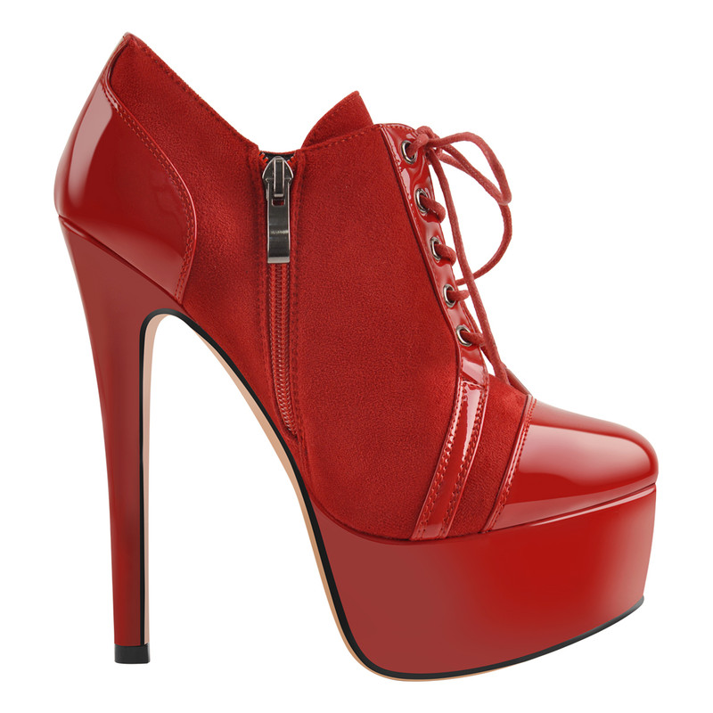 Runde Zehe geteiltes Gelenk Plateau Hochfrontpumps rotes Schnürstiefeletten Plattform