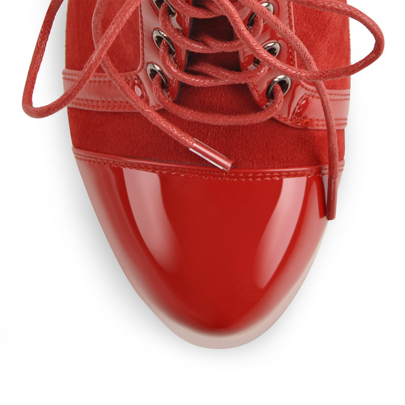 Runde Zehe geteiltes Gelenk Plateau Hochfrontpumps rotes Schnürstiefeletten Plattform