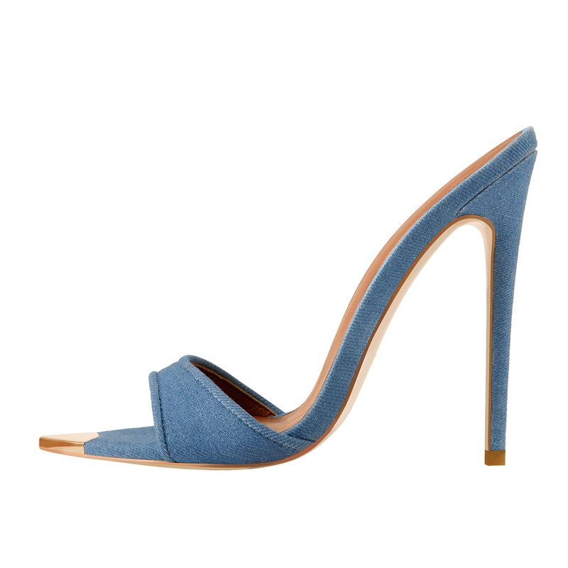 spitze und offene Zehenpartie blaue atmungsaktive Stiletto Sandalen mit hohem Absatz