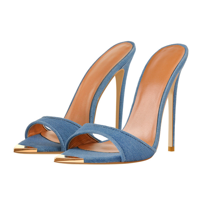 spitze und offene Zehenpartie blaue atmungsaktive Stiletto Sandalen mit hohem Absatz