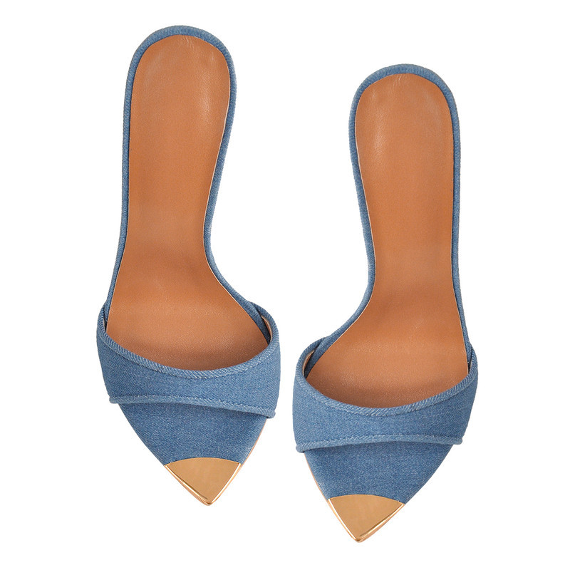 spitze und offene Zehenpartie blaue atmungsaktive Stiletto Sandalen mit hohem Absatz