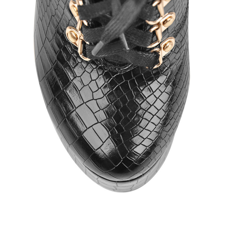 Schnürsenkel Plateau Blockabsatz Kunstleder Knöchelstiefel