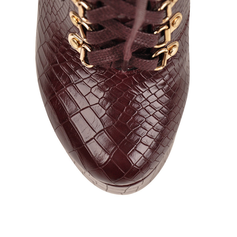 Schnürsenkel Plateau Blockabsatz Kunstleder Knöchelstiefel