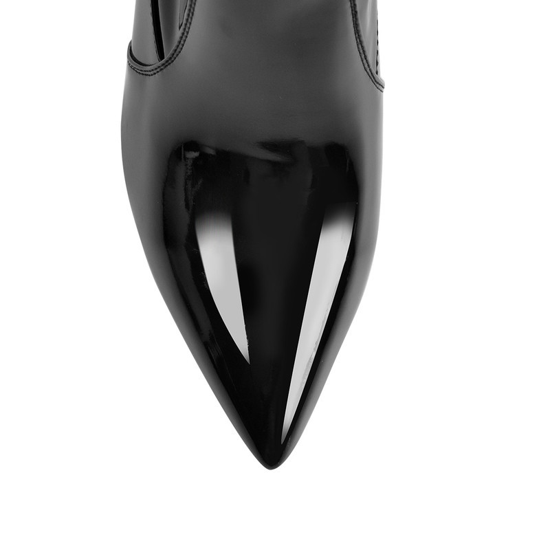 Schwarze Lackleder Kurzschaft Stiefel mit Metallabsatz