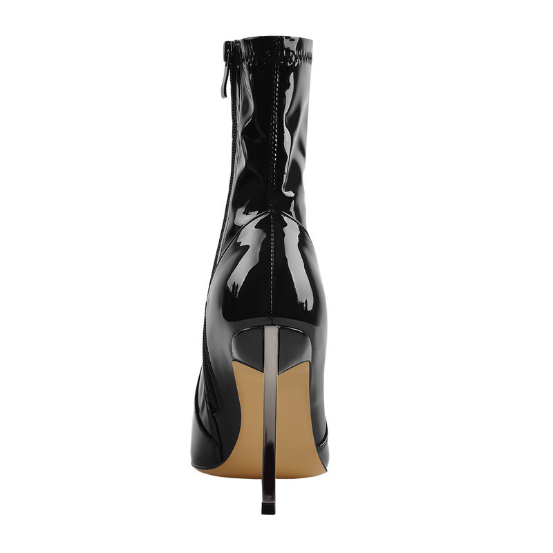 Schwarze Lackleder Kurzschaft Stiefel mit Metallabsatz