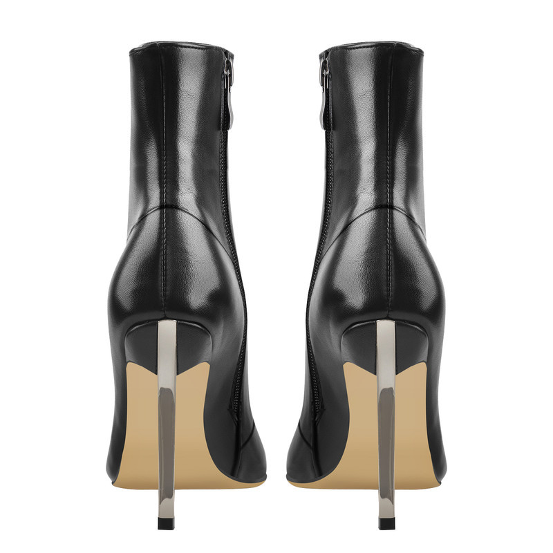 Schwarze Lackleder Kurzschaft Stiefel mit Metallabsatz