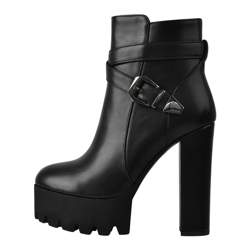 Plateau Stiefeletten mit klobigem Absatz Reißverschluss Metallverschluss
