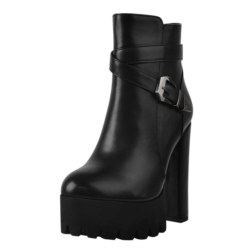 Plateau Stiefeletten mit klobigem Absatz Reißverschluss Metallverschluss