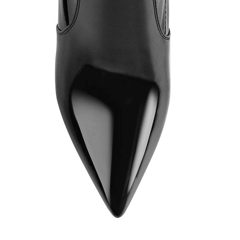 Knöchelstiefel mit Blockabsatz Stiefeletten High Heels Lack Schwarz