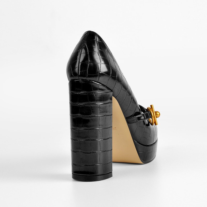 Plateau Pump spitze Zehenpartie mit Blockabsatz goldener Metallverschluss